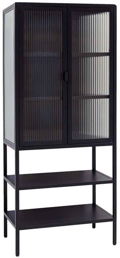 osoltus Vitrine Schrank Riffelglas Stahl cube schwarz Industrial 146x60cm Bild 1