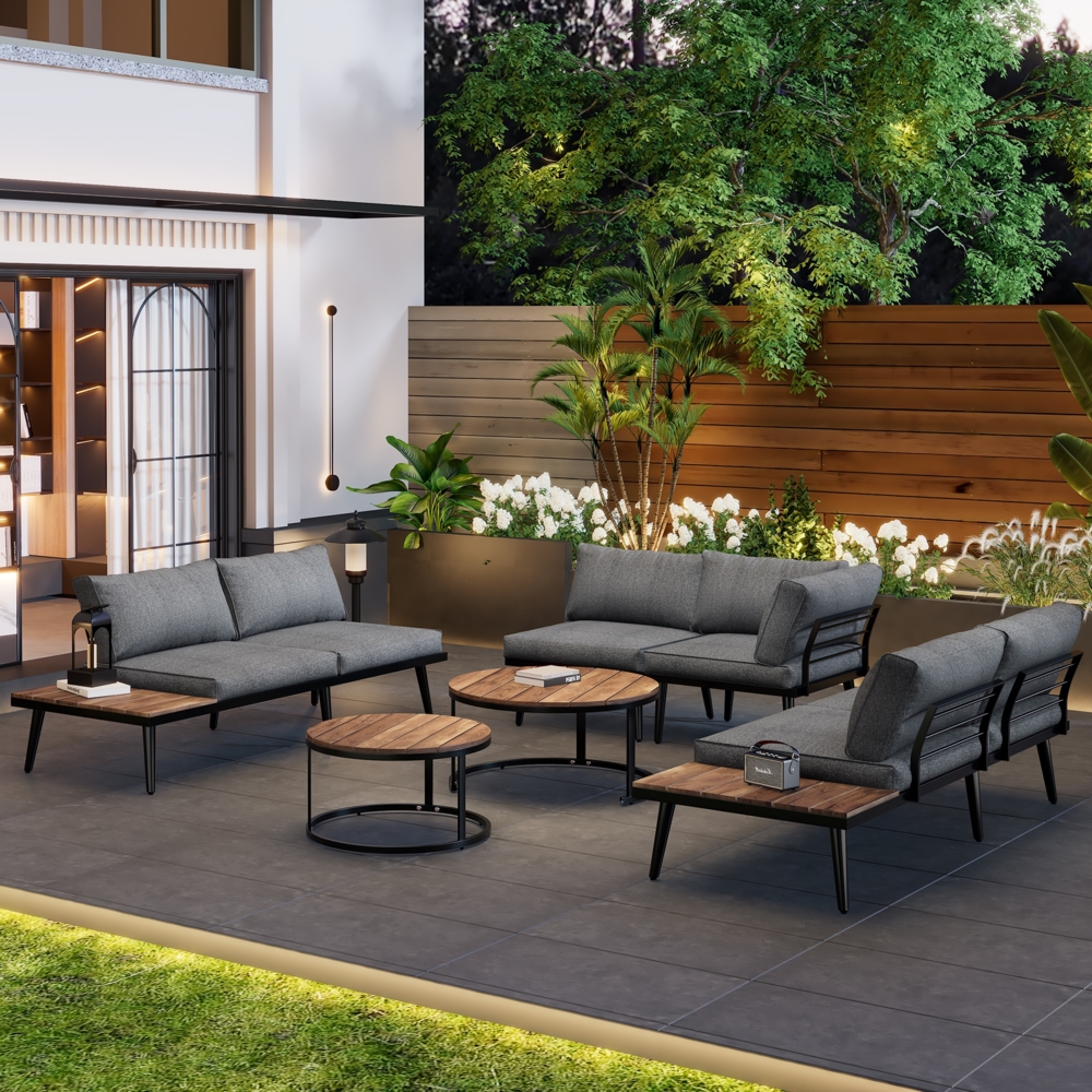 Merax Gartenlounge-Set für 5-6 Personen, Gartenmöbel, Essgruppe für Terrasse Balkon Garten Indoor Outdoor, Rahmen aus verzinktem Eisen, Essgruppe 6-tlg, (2x2er-Sofa, 2xEinzelsessel, 2xTisch) Bild 1