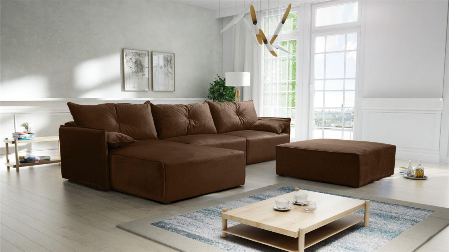 Ecksofa mit Schlaffunktion HUNTER in Royal Braun Ottomane Links inkl. Hocker Bild 1