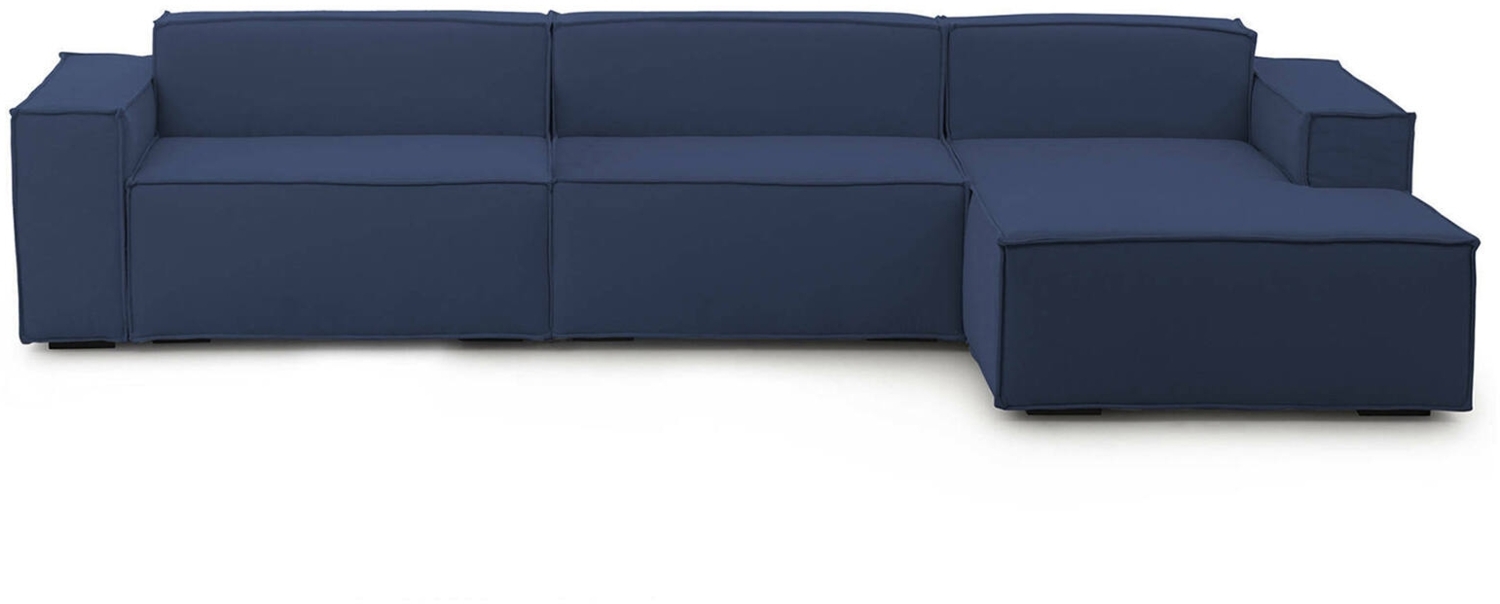 Dmora Sofa mit Halbinsel Asvaldo, modulares 4-Sitzer-Sofa mit rechter Halbinsel, Stoffsofa, 100 % Made in Italy, 340 x 170 x 70 cm, Blau Bild 1