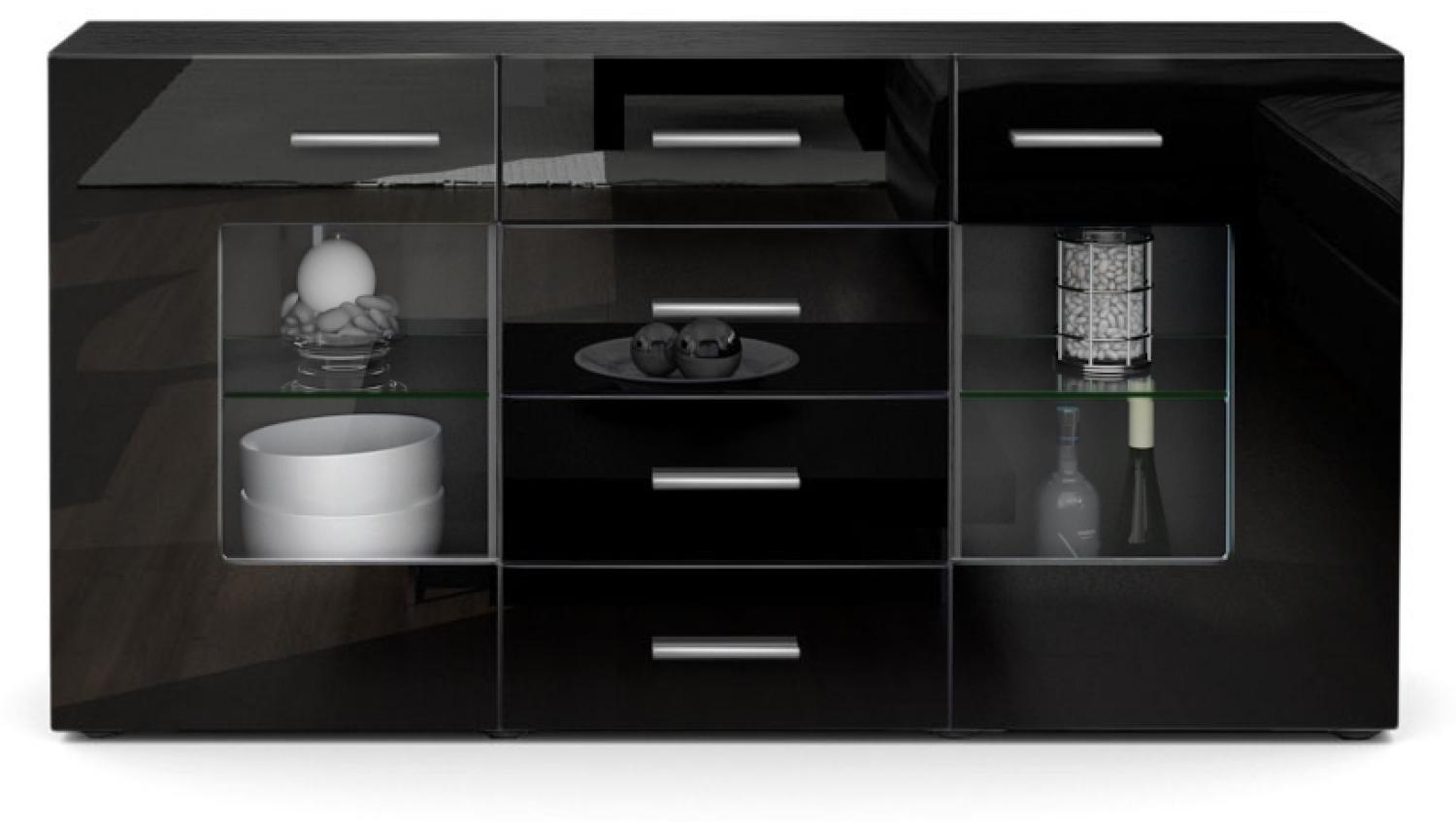 Sideboard Kommode Grömitz V1, Korpus in Schwarz matt / Front in Schwarz Hochglanz (139 x 72 x 35) Bild 1