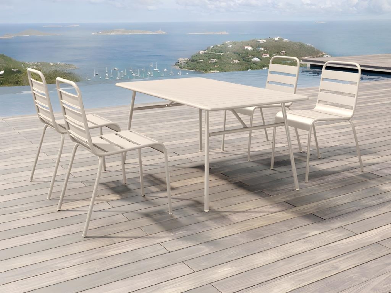 Vente-unique - Garten-Essgruppe: Tisch L. 160 cm + 4 stapelbare Stühle - Metall - Beige - MIRMANDE von MYLIA Bild 1