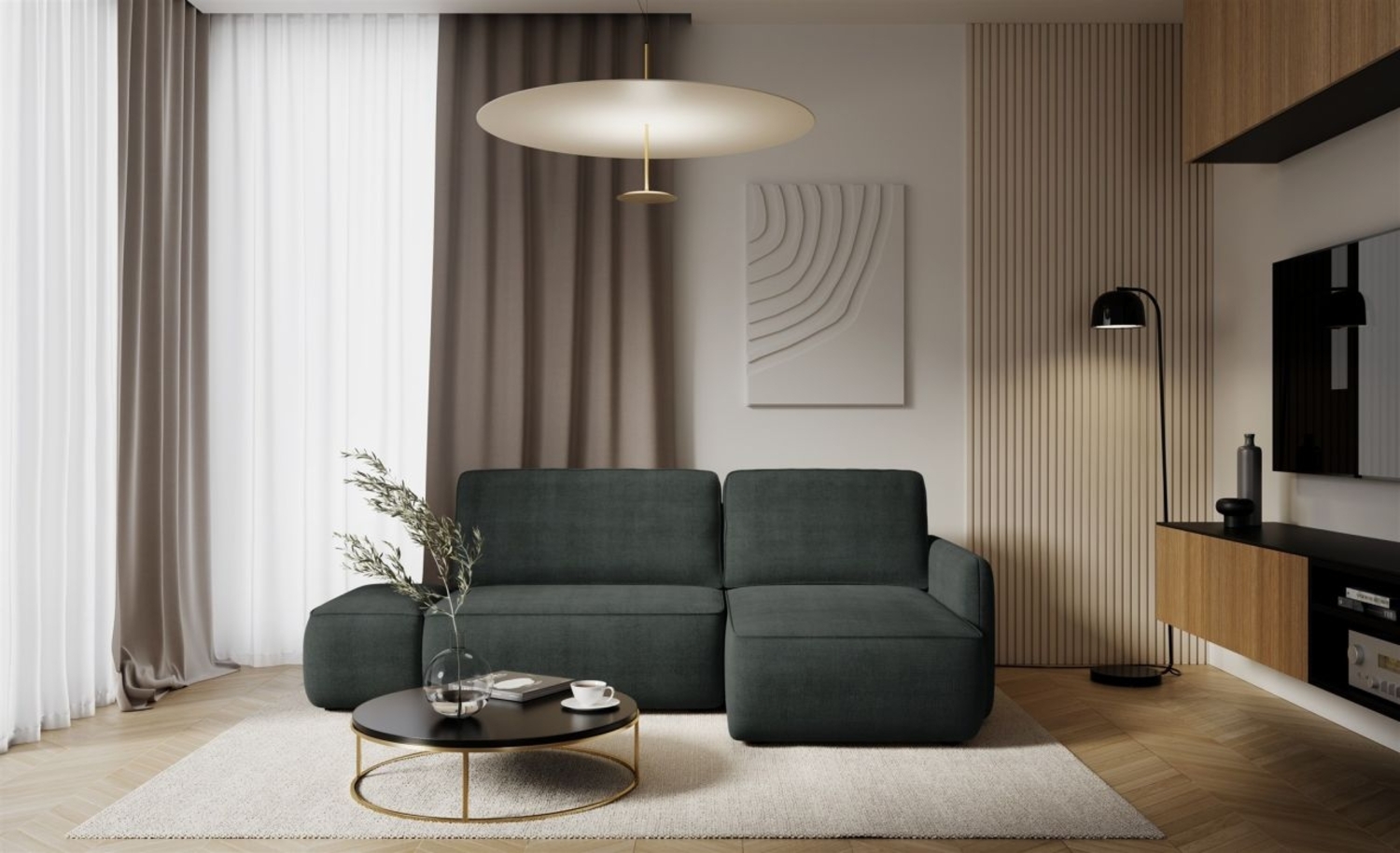 Ecksofa mit Schlaffunktion Sofa LUKA in Stoff Cremona Anthrazit Ottomane Rechts Bild 1