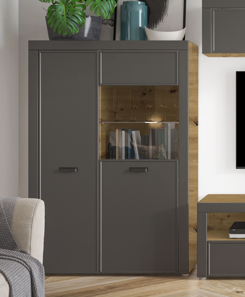 Standvitrine "Modena" Glasvitrine 88 cm artisan Eiche graphit matt Bild 1