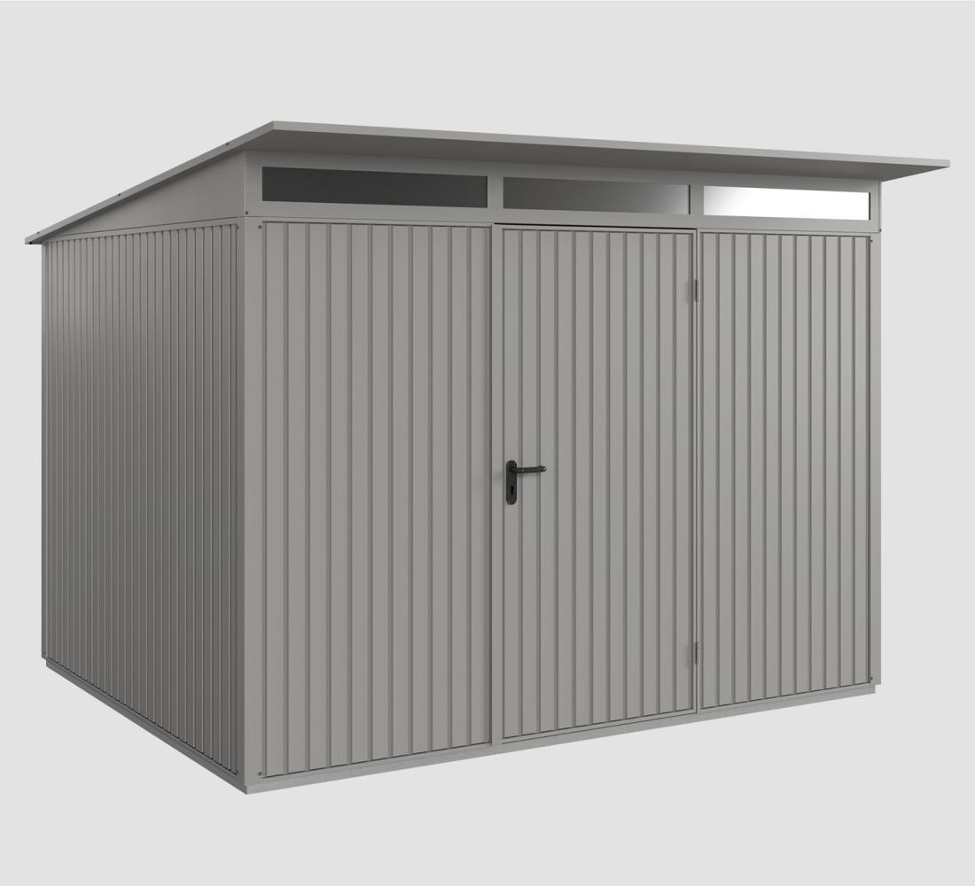 Hörmann Ecostar Metall-Gerätehaus Trend mit Pultdach Typ 3, 238 x 303 cm , graualuminium, 7,2 m²,1-flüglige Tür Bild 1