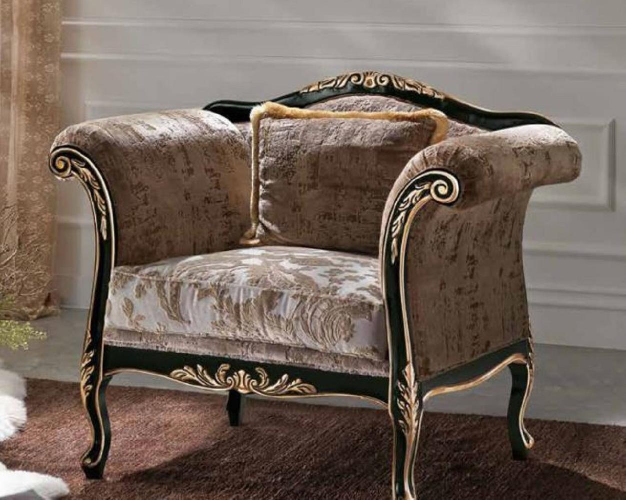 Casa Padrino Luxus Barock Sessel Braun / Grau / Schwarz / Gold - Barockstil Wohnzimmer Sessel mit elegantem Muster - Barock Möbel - Barock Wohnzimmer & Hotel Möbel - Luxus Qualität - Made in Italy Bild 1