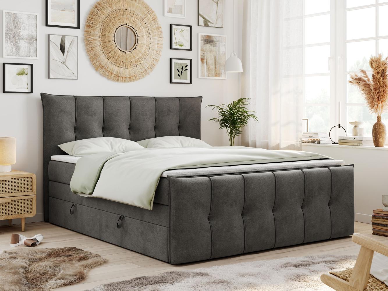 MKS Möbel Boxspringbett 'KING DE LUX', 7-Zonen Matratze PREMIUM-11-KING, Dunkelgrau Velours, 180x200cm H4 Bild 1