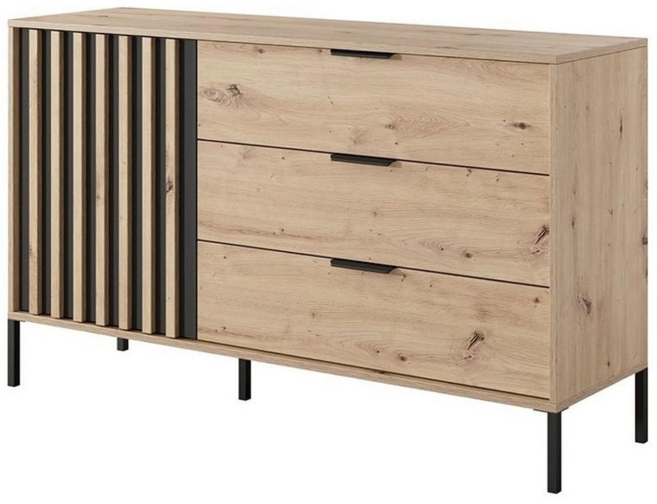 MOEBLO Kommode ANTALYA 138 (Dekorative Holzlamellen Loft-Stil Wohnzimmermöbel Schlafzimmermöbel, mit Drehtüren und drei Schubladen Sideboard Highboard), (BxHxT): 138x82x40 cm Bild 1