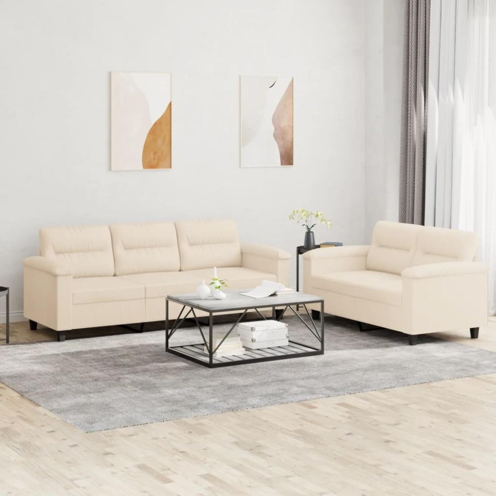 vidaXL 2-tlg. Sofagarnitur mit Kissen Beige Mikrofasergewebe 3202343 Bild 1