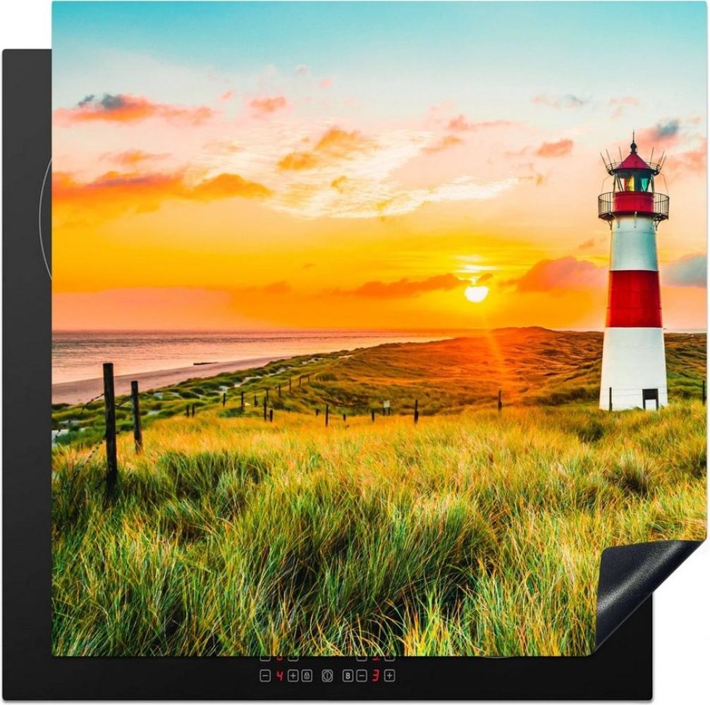 MuchoWow Herd-Abdeckplatte Leuchtturm - Natur - Sonne - Landschaft - Gras - Strand - Meer, Vinyl, (1 tlg), Abdeckplatte für Ceranfeld, Herd Inductionsmatte, 60x50 cm Bild 1