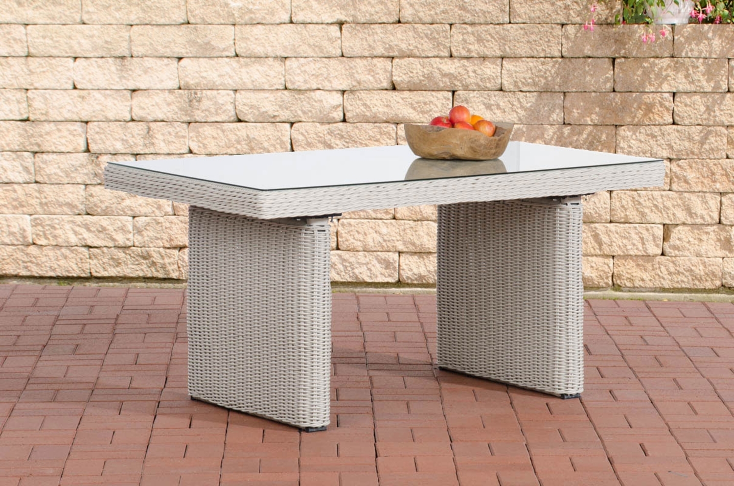 CLP Polyrattan Esstisch Fisolo 5mm Rundrattan Glasplatte 5 mm Sicherheitsglas,perlweiß Bild 1