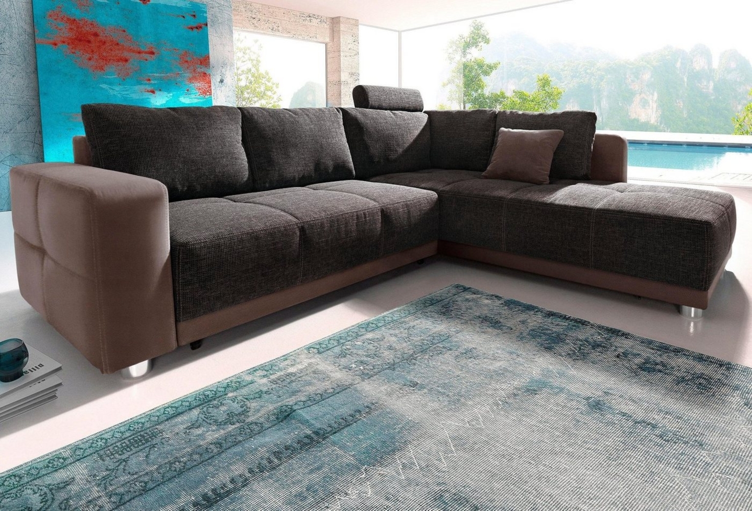 Jockenhöfer Gruppe Ecksofa Orlando L-Form, mit Bettfunktion, Bettkasten und Federkern, mit 1 oder 3 Kopfstützen Bild 1