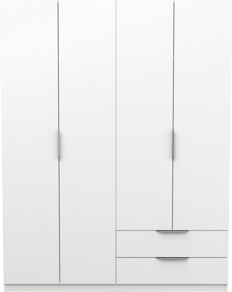 Demeyere 391370 Moderner Kleiderschrank, 4 Türen, 5 Einlegeböden, 2 Schubladen, Weiß, matt, 157,3 x 51,1 x 203 cm, Holzwerkstoff, grau Bild 1