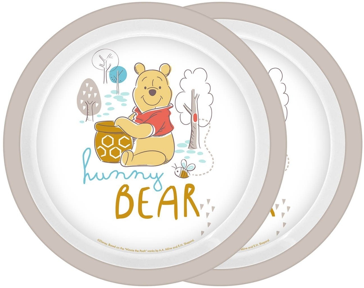 Geda Labels GmbH Frühstücksteller Winnie Pooh hunny Bear 2er Set, (2 St), Grau, 21,5 cm, spülmaschinengeeignet Bild 1