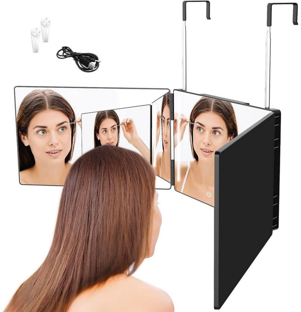 SURFOU Kosmetikspiegel Klappspiegel 360 Grad Spiegel Friseurspiegel Haare Selbst Schneiden (Badspiegel), Self Cut Mirror Haarschneide Spiegel 3 Wege für Make-up Rasur Bild 1