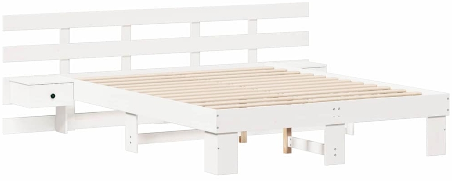 vidaXL Bettrahmen mit Kopfteil Weiß 160 x 200 cm Massives Kiefernholz 3385683 Bild 1