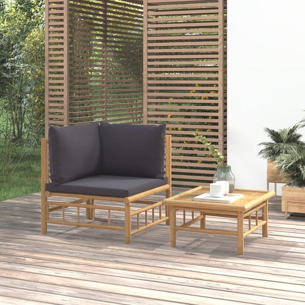 vidaXL 2-tlg. Garten-Lounge-Set mit Dunkelgrauen Kissen Bambus 362307 Bild 1