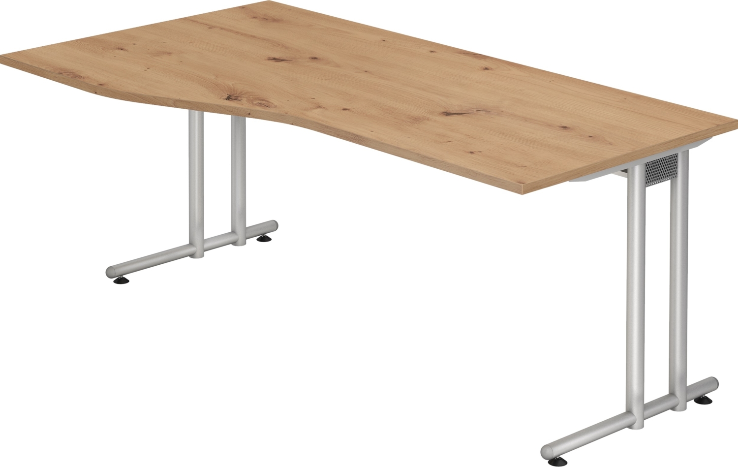 bümö Schreibtisch groß, N-Serie 180x100 cm, Tischplatte aus Holz in Asteiche, Gestell aus Metall in Silber - PC Tisch, großer Computertisch für's Büro, Office Bürotisch, NS-18-R-S Bild 1