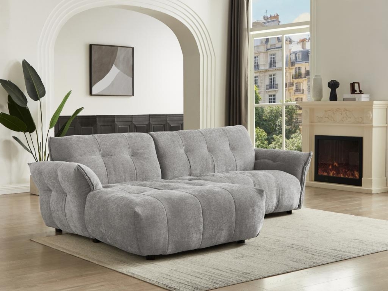 Vente-unique - Ecksofa - Ecke Links - melierter Stoff - Grau - NAPIZO Bild 1