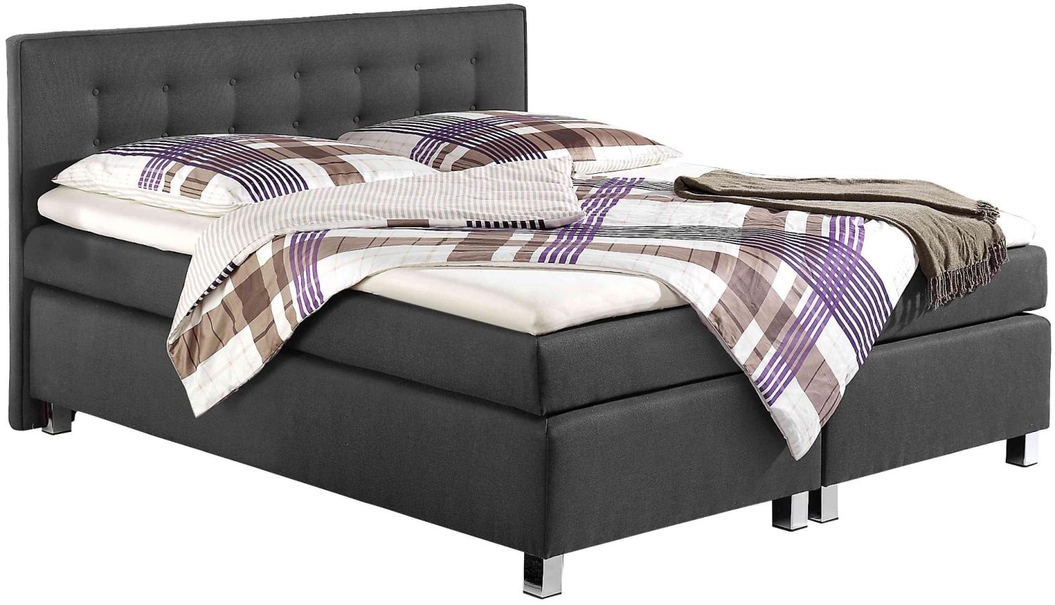 Maintal Boxspringbett Katar, 160 x 200 cm, Strukturstoff, 7-Zonen-Kaltschaum Matratze H3, anthrazit Bild 1