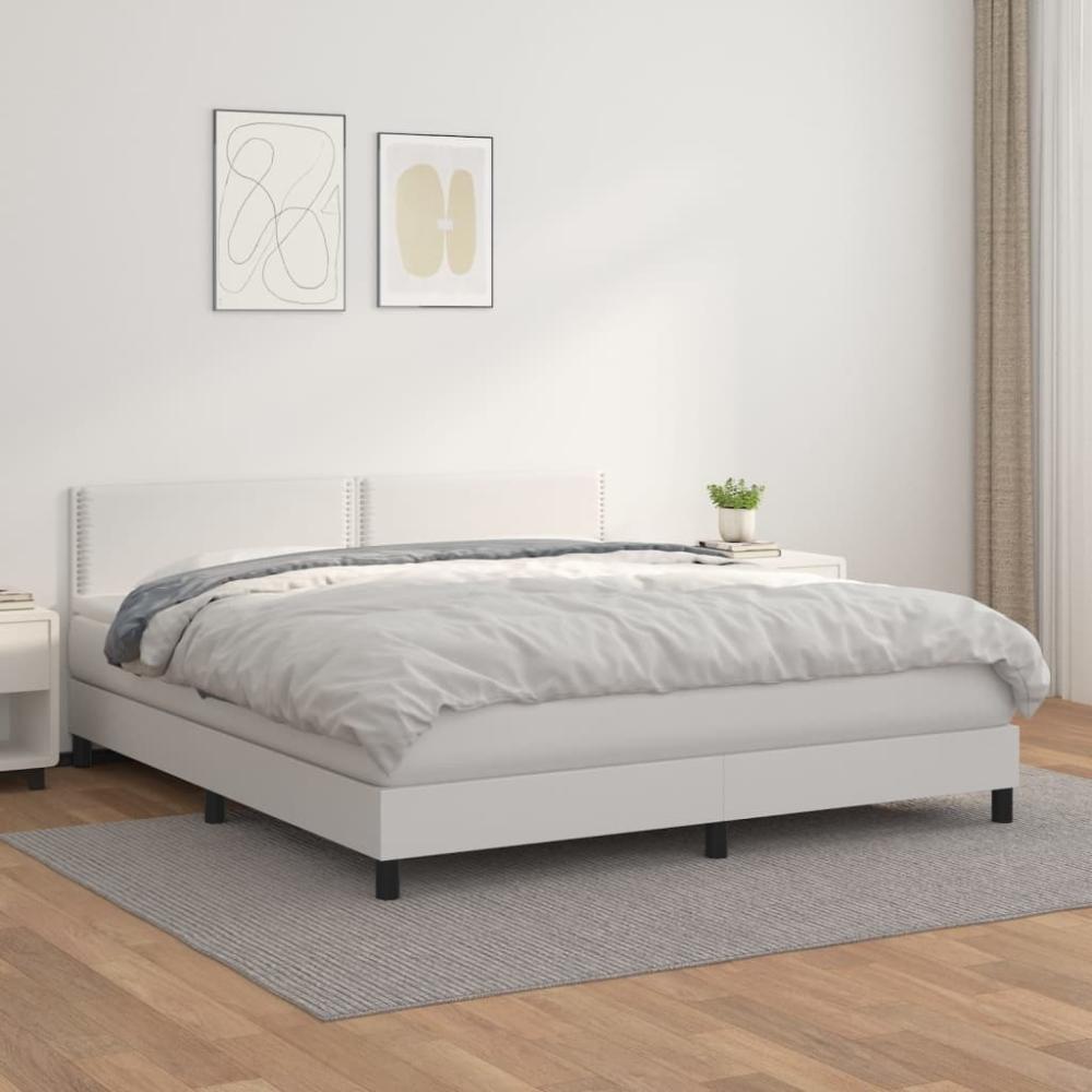 vidaXL Boxspringbett mit Matratze Weiß 160x200 cm Kunstleder 3141072 Bild 1