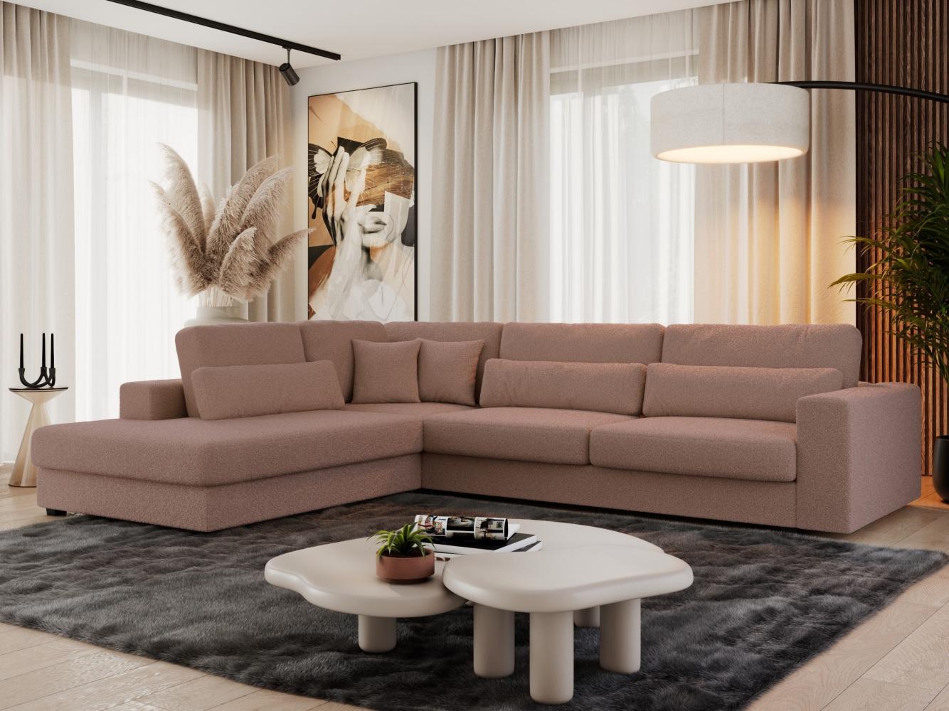 Freistehendes Ecksofa mit lose Kissen, L-form - SAVONA - links - Rosa Boucle Bild 1