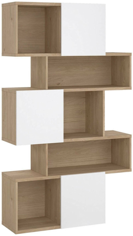 Dmora Bücherregal Acetosella, Büroregal, Mobiler Buchhalter, Bücherbrett, 96x32 h166 cm, Eiche und Glänzend Weiß Bild 1
