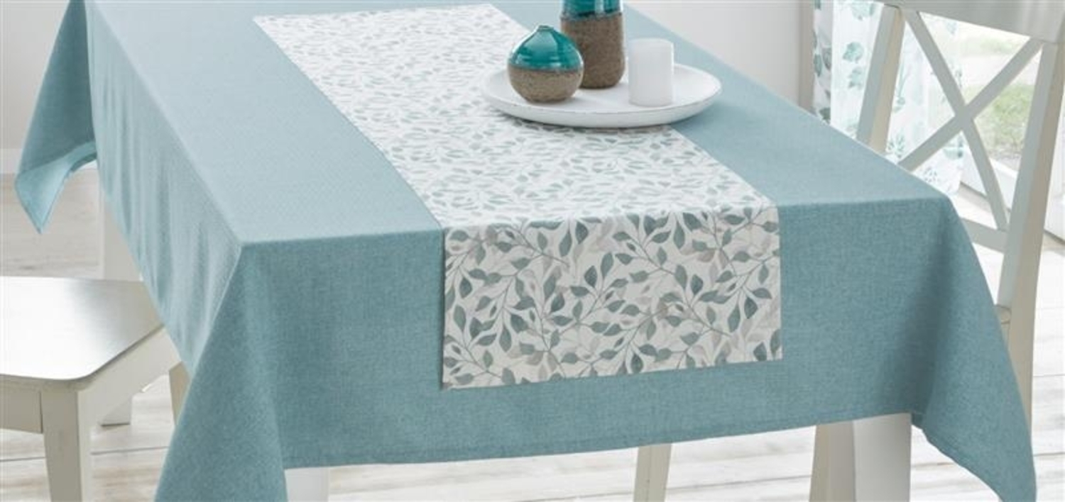 Tischläufer "Blätter" creme, mit Blätter Motiv in grün & grau, 40x140 cm, Mitteldecke Bild 1