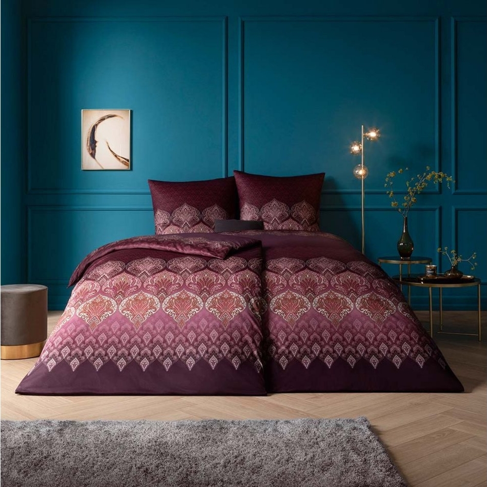 Estella Mako Jersey Bettwäsche 135x200 Sophia aubergine Ornamente 6347-670 Bild 1