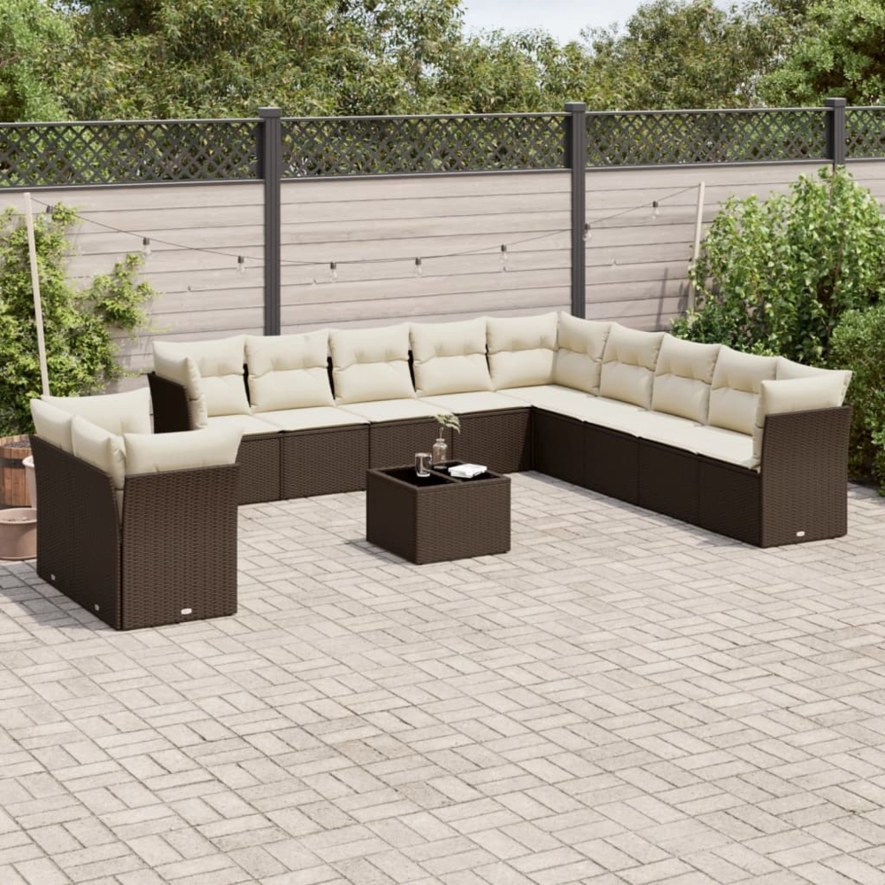 vidaXL 12-tlg. Garten-Sofagarnitur mit Kissen Braun Poly Rattan 3217893 Bild 1