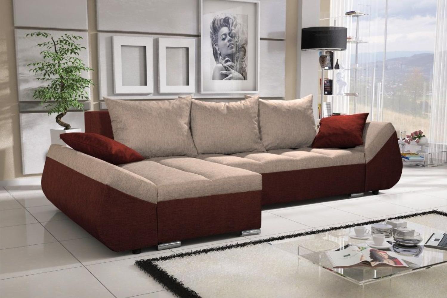 Ecksofa Sofa KLEO mit Schlaffunktion Braun-Beige Ottomane Links Bild 1