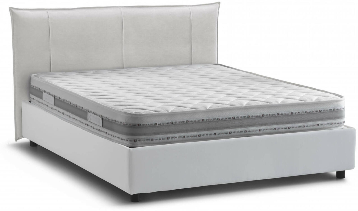 Dmora Almond Doppelbett, Bettkasten mit Stoffbezug, 100 % Made in Italy, Öffnung vorne, inklusive Matratze 160 x 190 cm, Weiß Bild 1