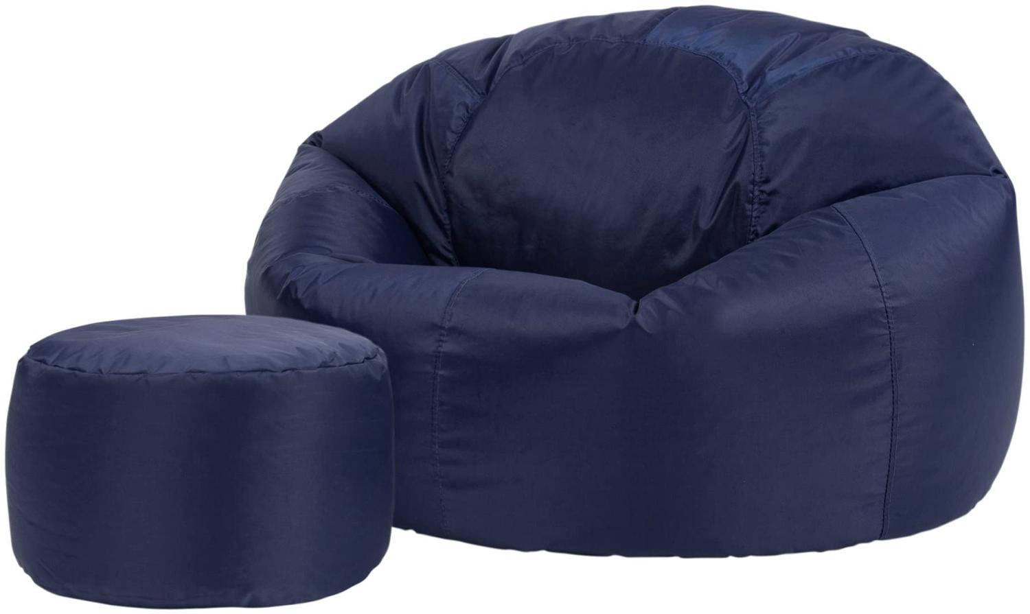 Bean Bag Bazaar Klassischer Sitzsack mit Hocker, Dunkelblau, Sitzsack für Erwachsene Groß, Sitzsack mit Füllung, Indoor Outdoor Sitzkissen Wasserabweisend Bild 1