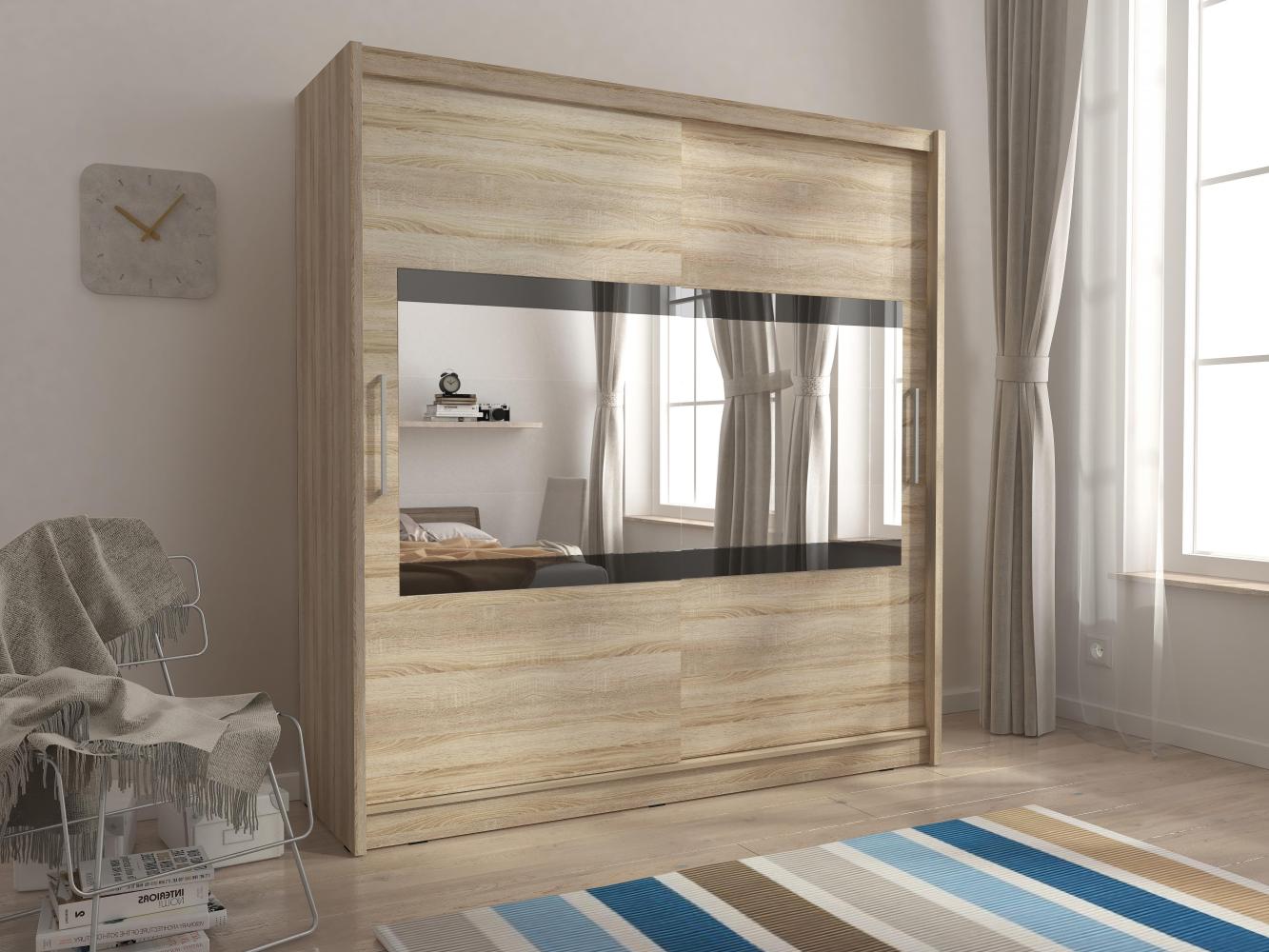 Domando Kleiderschrank San Benedetto M4 200 Modern Breite 200cm, Schwebetüren, praktische Facheinteilung in Sonoma Eiche Bild 1