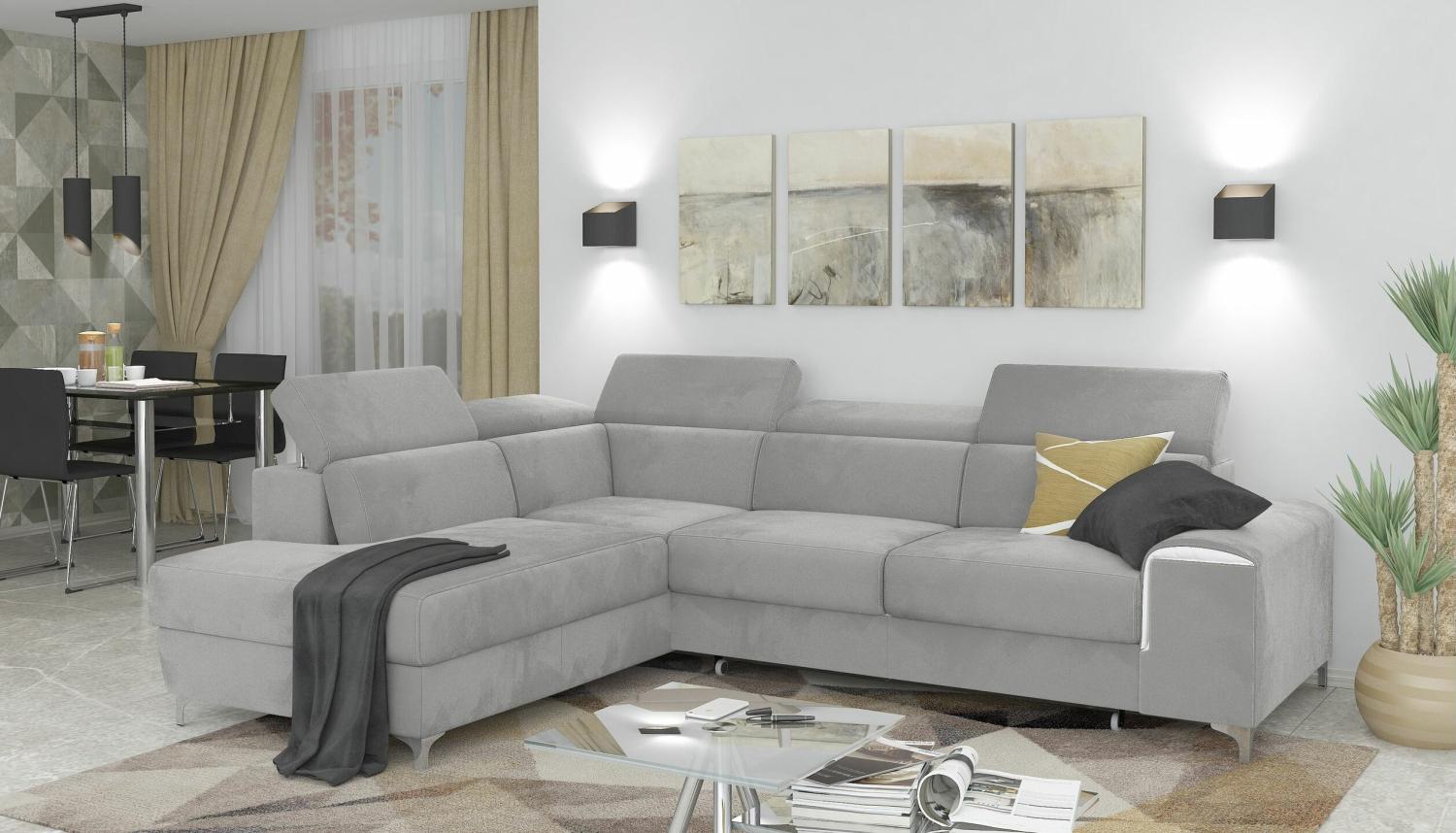 Stylefy Caio Ecksofa Grau Velours Bild 1