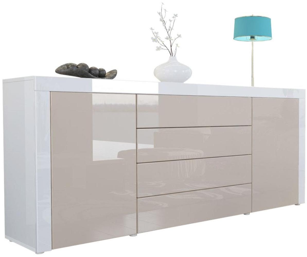 Sideboard Kommode La Paz, Korpus in Weiß Hochglanz / Front in Sandgrau Hochglanz mit Rahmen in Weiß Hochglanz Bild 1