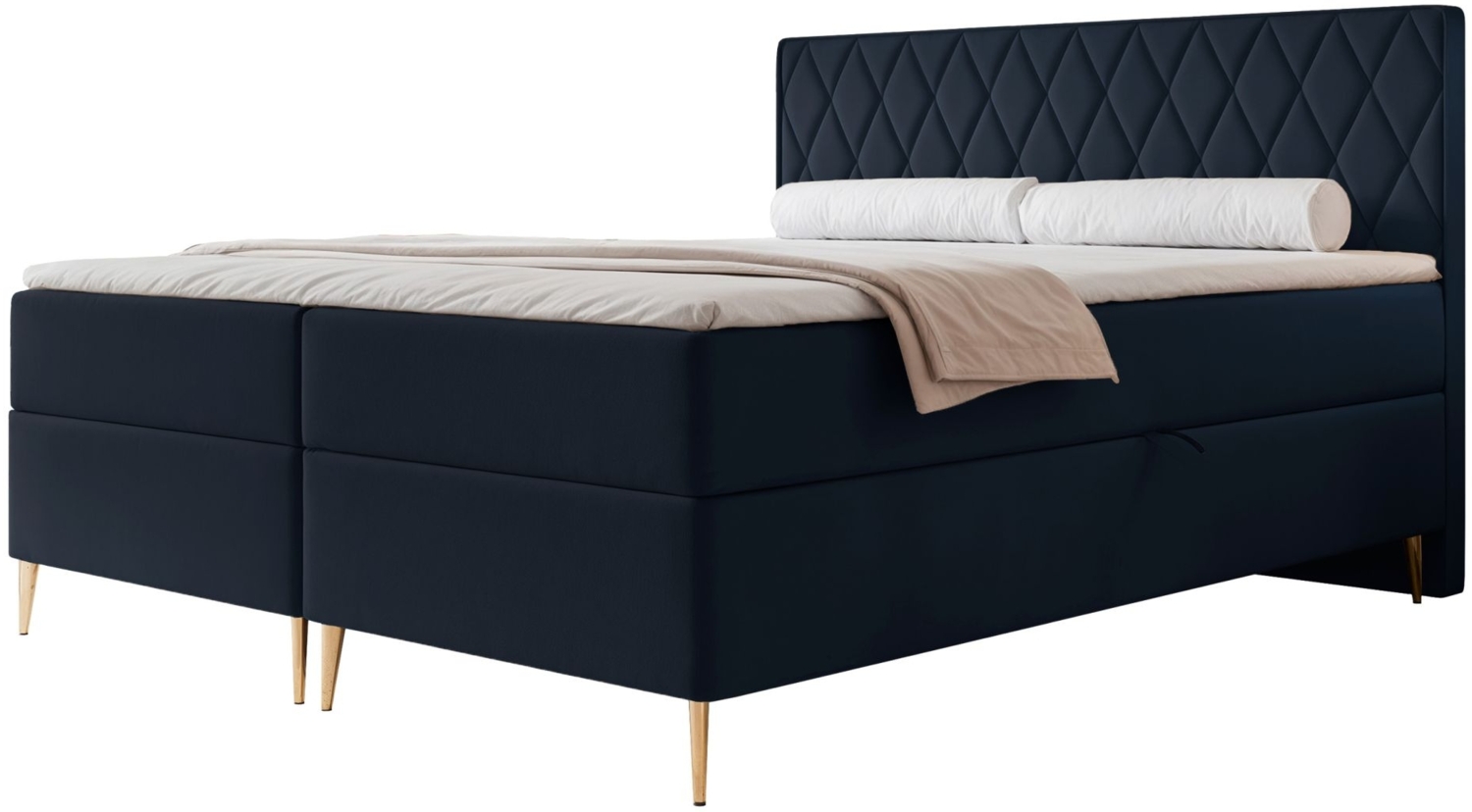 Selsey 'Caresso' Boxspringbett mit Bonellmatratze, Topper, Velours, dunkelblau, 160x200 cm Bild 1