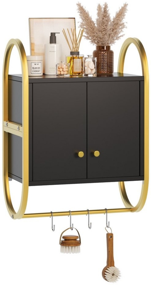 Bestier Wandregal Baderegal, Badezimmerschrank, 40.6×24×56 cm, mit 2 Magnetische Türen und Handtuchhalter, Wandregale für Küche, Schlafzimmer, Wohnzimmer, Badezimmer, Büro Bild 1