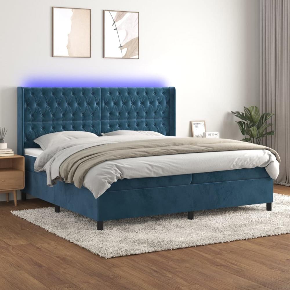 vidaXL Boxspringbett mit Matratze & LED Dunkelblau 200x200 cm Samt 3139767 Bild 1