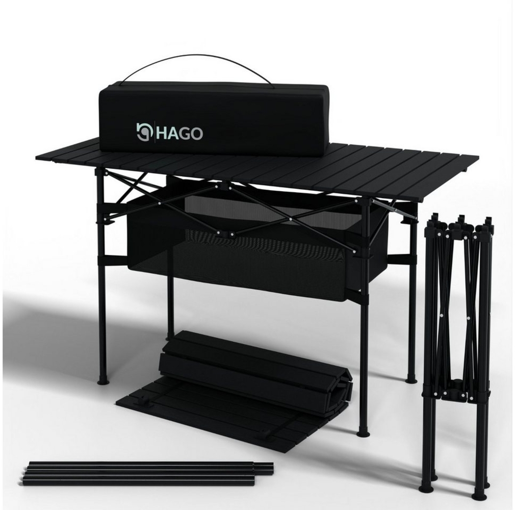HAGO Campingtisch Leichter Aluminium Campingtisch Rolltisch Falttisch Gartentisch Reiset, Klappbar,Tragetasche,Ablagefach,Rutschfeste Füße Bild 1