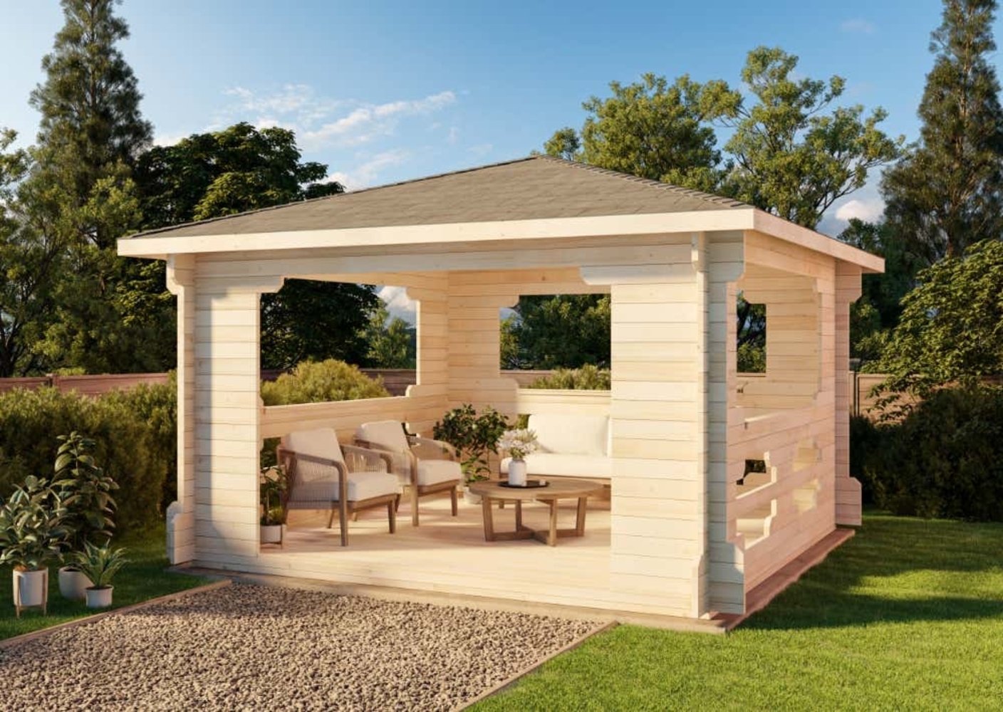 Alpholz Gartenpavillon Modell Ibiza Gartenpavillon aus Holz Gartenhütte Gartenlaube mit Montagematerial Bild 1