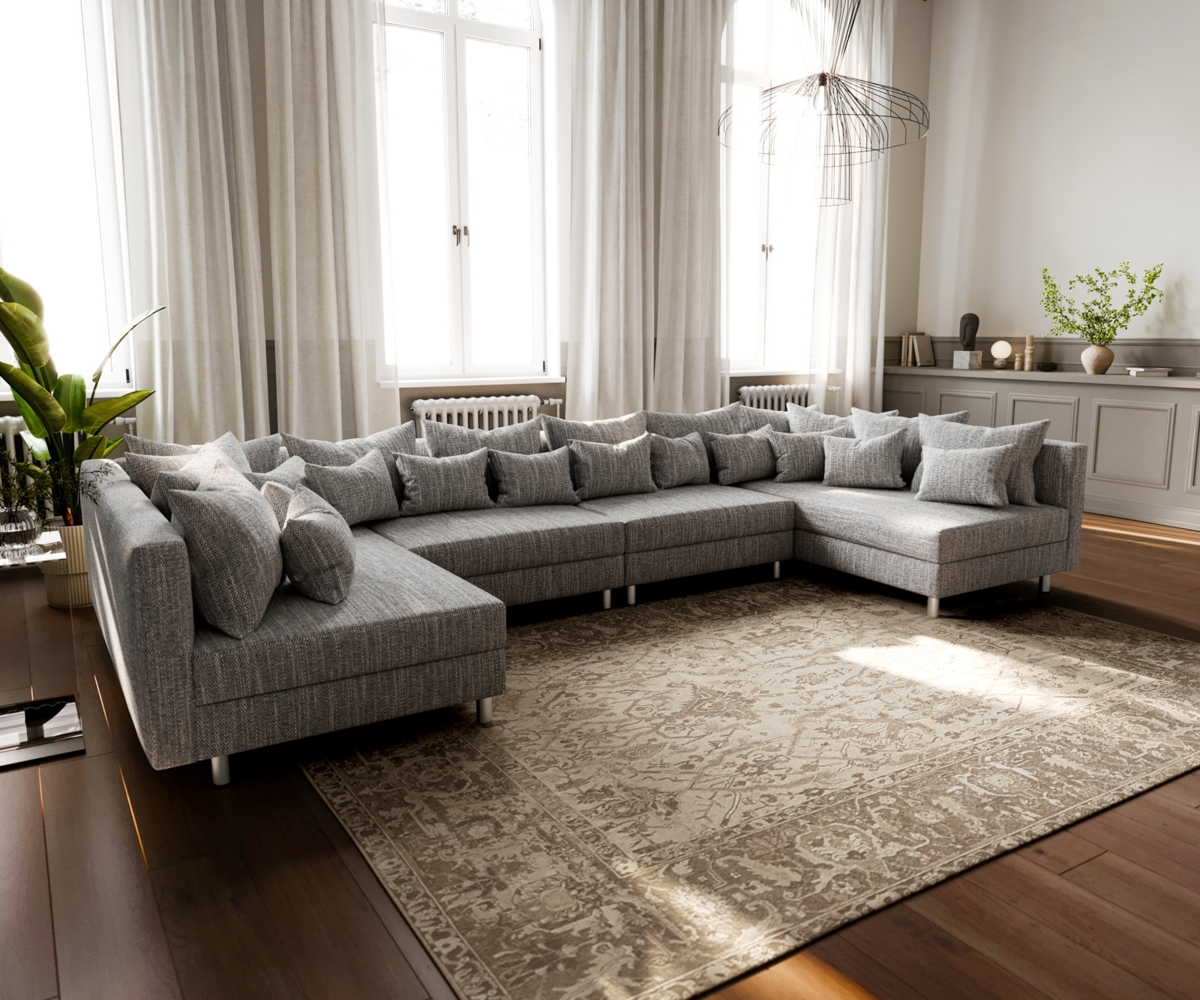 Wohnlandschaft Clovis XL Hellgrau Strukturstoff Modulsofa Bild 1