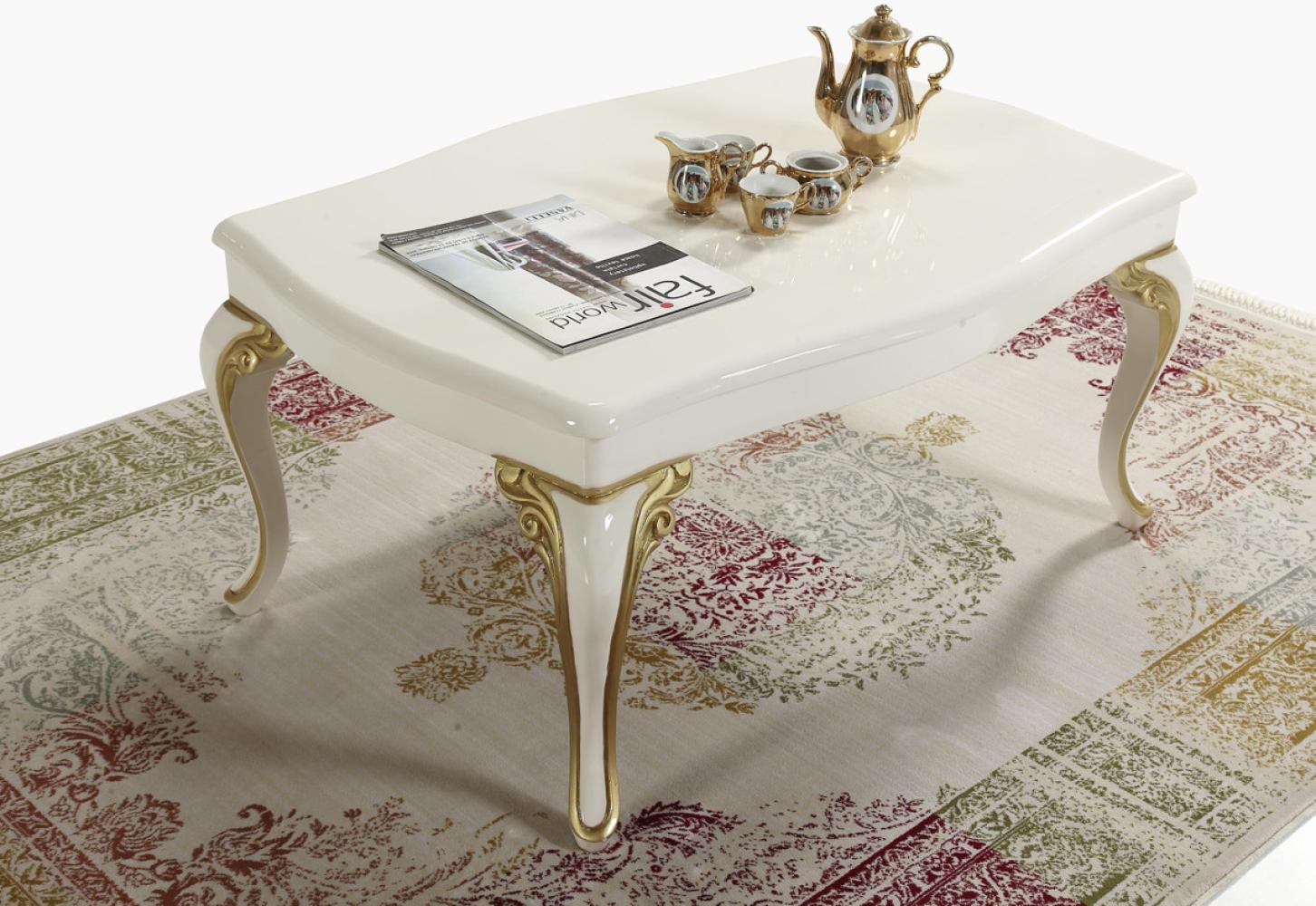 Casa Padrino Barock Couchtisch Creme / Gold 105 x 74 x H. 50 cm - Rechteckiger Wohnzimmertisch im Barockstil - Barock Möbel Bild 1