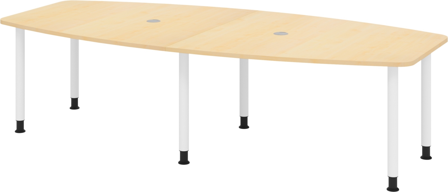 bümö Konferenztisch oval 280x130 cm großer Besprechungstisch in Ahorn, Besprechungstisch mit Gestell in weiß, Meetingtisch für 10 Personen, XXL-Tisch für Besprechungsraum & Meeting, KT28C-3-W Bild 1