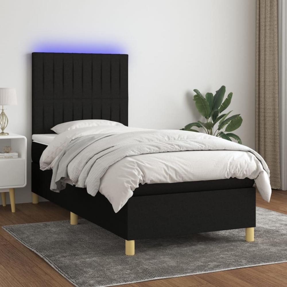 vidaXL Boxspringbett mit Matratze & LED Schwarz 90x200 cm Stoff, Härtegrad: H2 [3135567] Bild 1