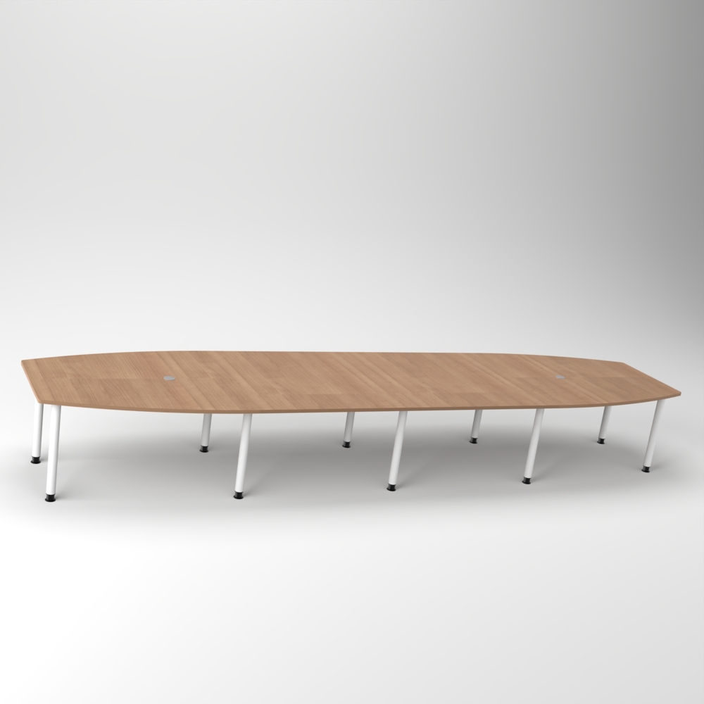 Rheinland Möbel Konferenztisch KONTI 520x130 cm – ovaler Besprechungstisch in Weiß mit weißen Rundrohrfüßen & 2 Kabelauslässen, erweiterbarer Meetingtisch für 16–18 Personen, moderner XXL-Tisch fürs Büro Bild 1