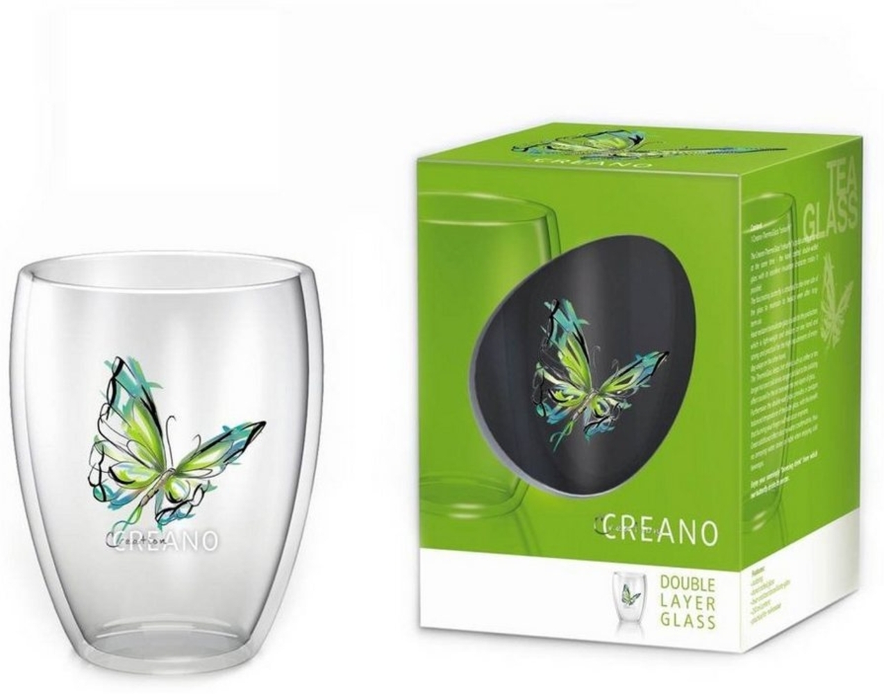 Creano Teeglas Creano doppelwandiges Tee-Glas, Latte Macchiato, Thermobecher Schmette, Glas, 1x bedrucktes Glas Bild 1