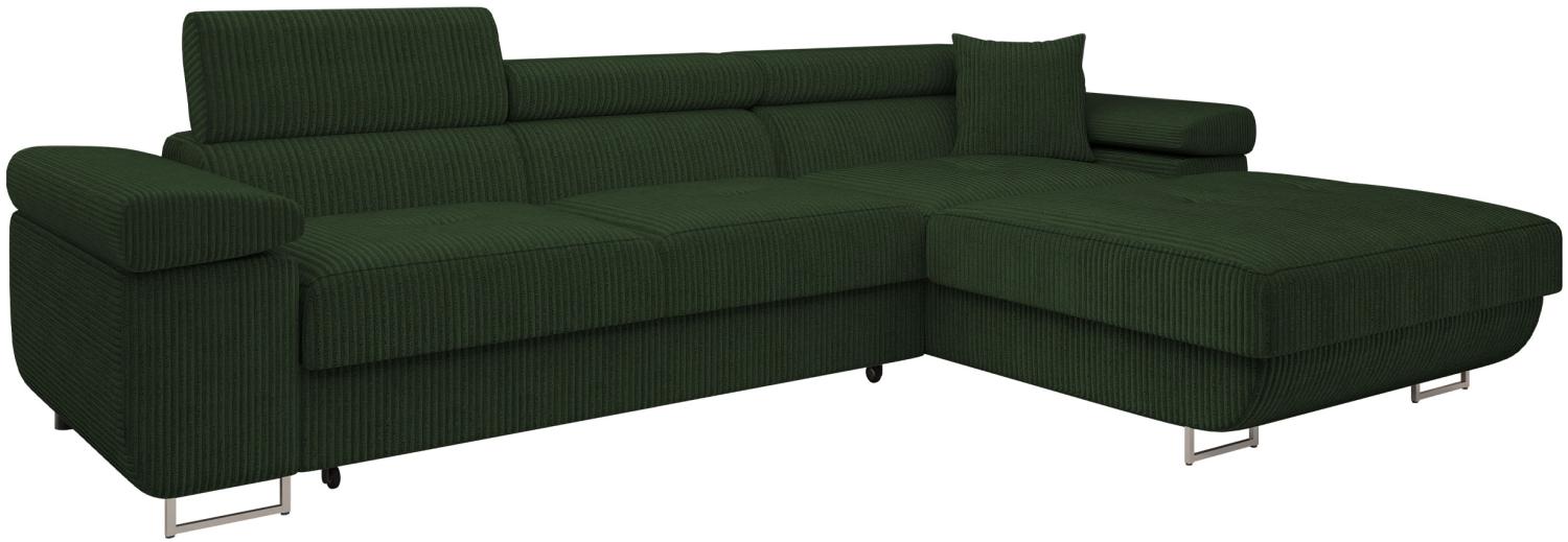 Ecksofa Torezio Mini Cord mit Bettkasten, Schlaffunktion und Einstellbare Kopfstützen (Farbe: Poso 14, Seite: Rechts) Bild 1