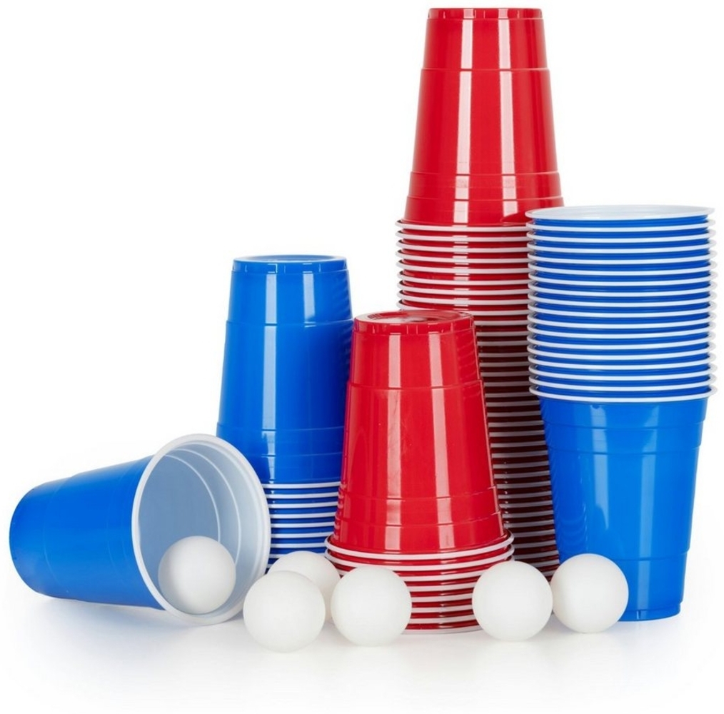 Stagecaptain Beer Pong Becher und Bälle Set, 90 Ersatz-Cups und 6 Spielbälle, Kunststoff rot / blau, 473 ml Bild 1