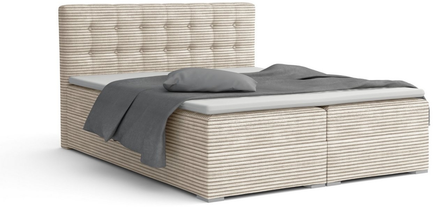 Deine Möbel 24 Boxspringbett CYNTHIA Boxbett Polsterbett Matratzen H3 oder H4 (Set, 3-St, Cord Cord-Samt 140x200 160x200 180x200 200x200), inkl. Bettkasten Topper Matratzen H3 H4 Bild 1